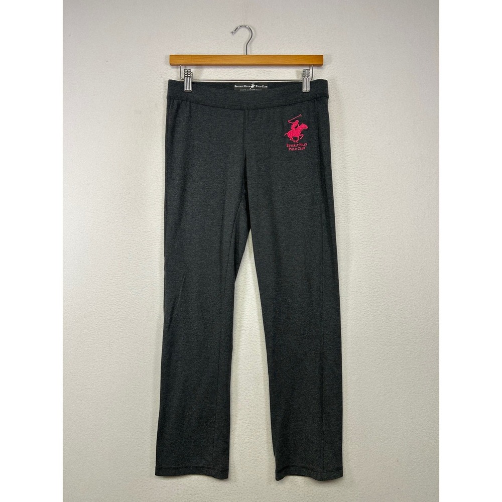 Athleisure Beverly Hills Polo Club Womens S Grey Pink Logo Straight Yoga Pants